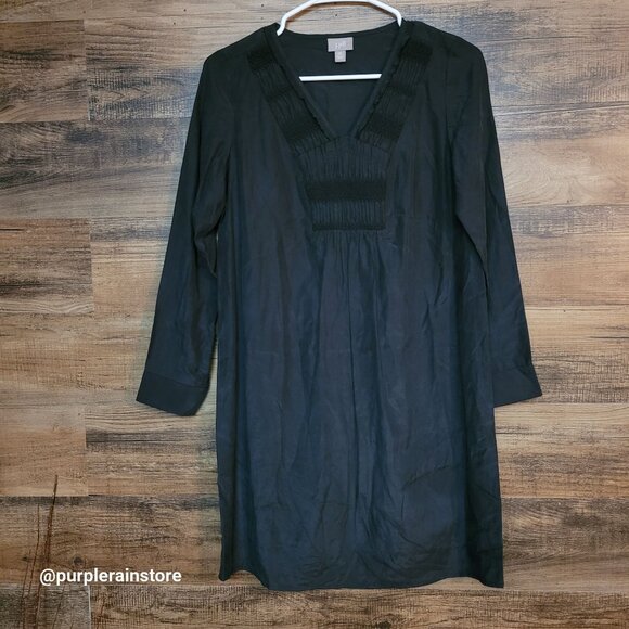 J Jill Silk Blend Shirt Dress Size XS P Black Preppy Minimalist - Picture 1 of 12